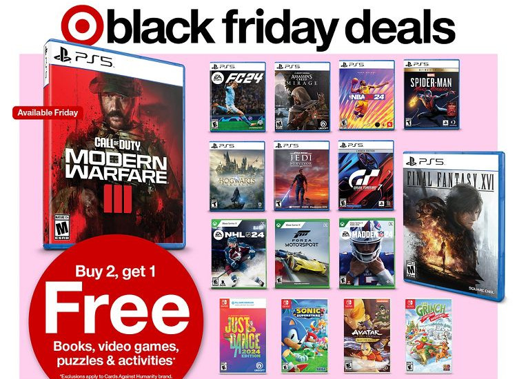 A screenshot of a Target circular, displaying eligible games for its early Black Friday sale