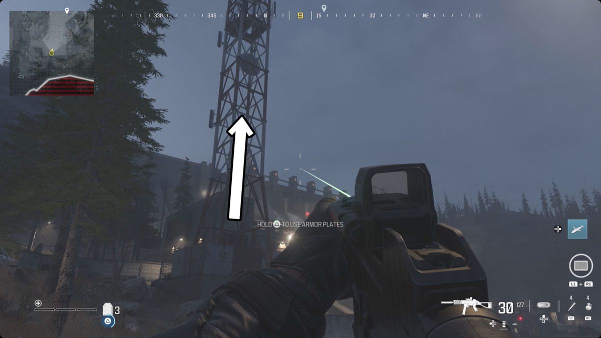 Call of Duty: Modern Warfare 3 screenshot with the MCPR-300 location marked.