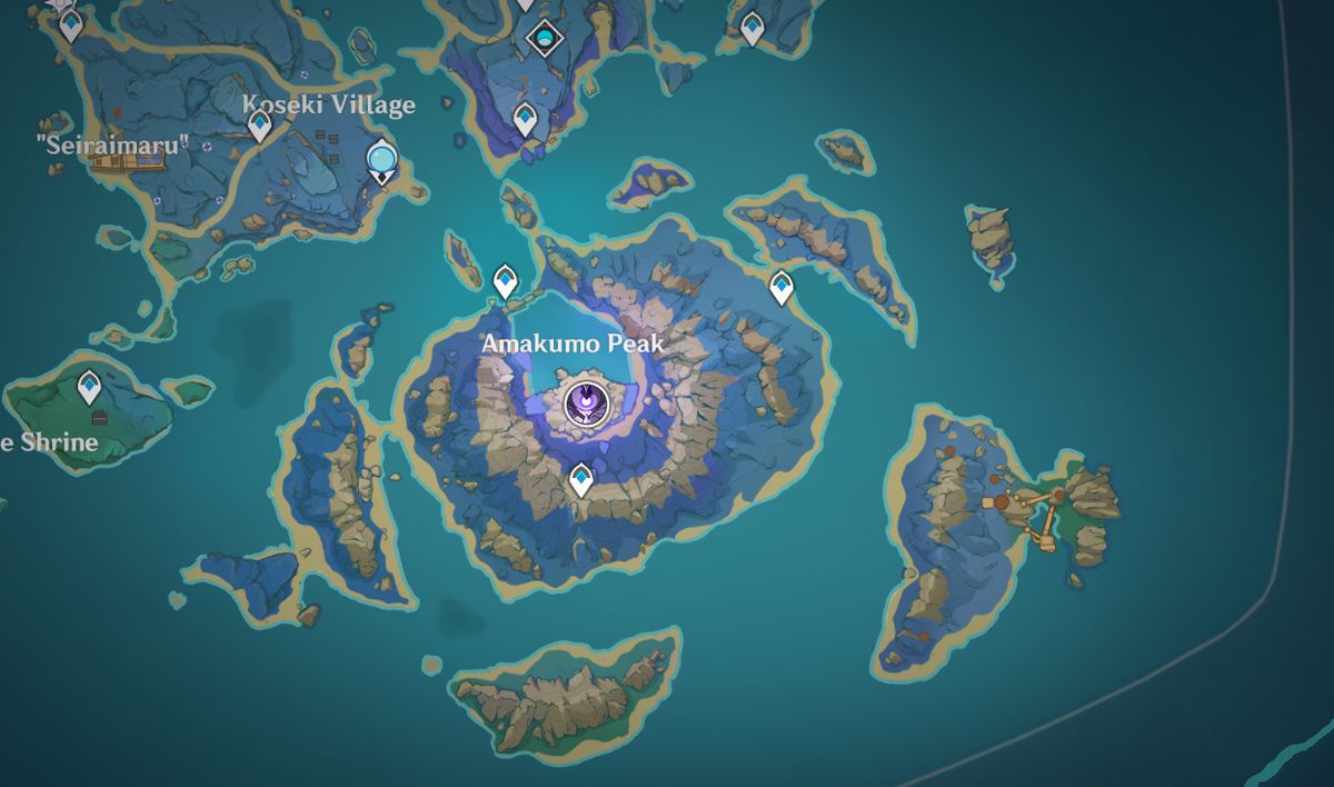 A map of a southern Inazuma Island in Genshin Impact