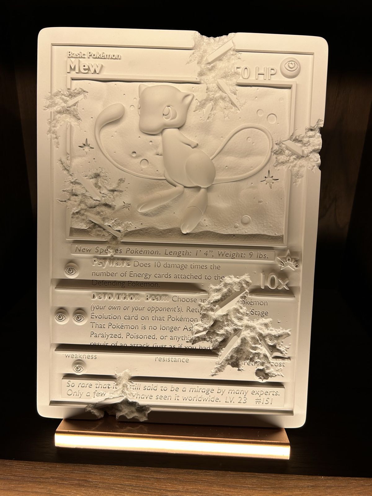 An art piece depicting a Mew Pokémon playing card, displayed at the Marufukuro in Kyoto