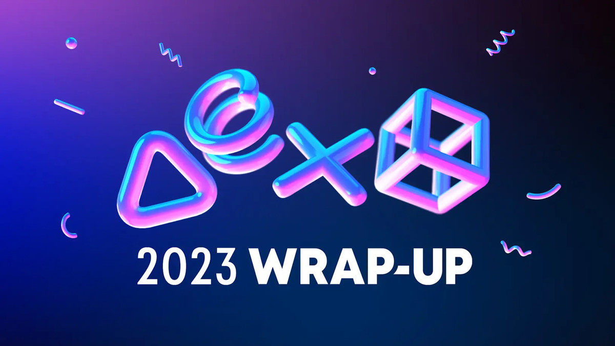 A graphic depicting bubbles in the shape of the PlayStation button symbols with the caption “2023 wrap-up”