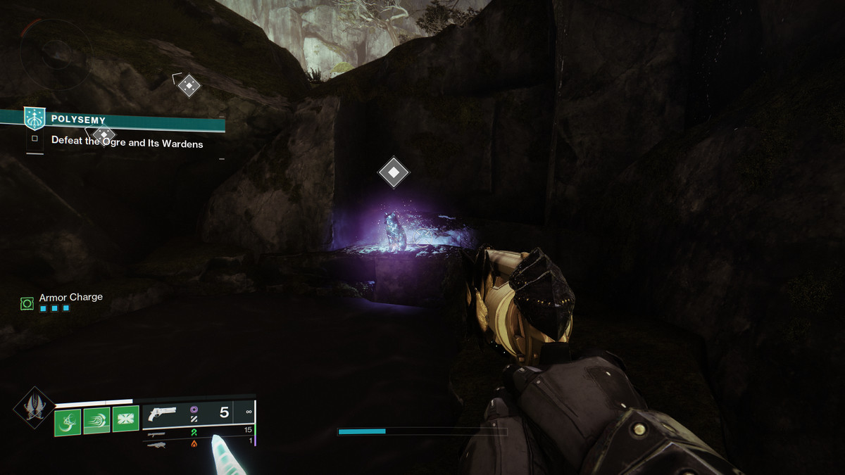An image showing a translucent cat sitting against a cliff in Destiny 2: Season of the Wish