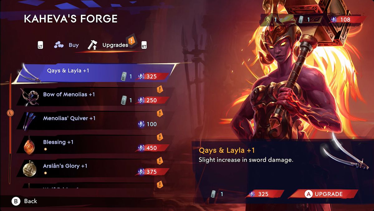 Prince of Persia: The Lost Crown Kaheva’s Forge upgrade menu
