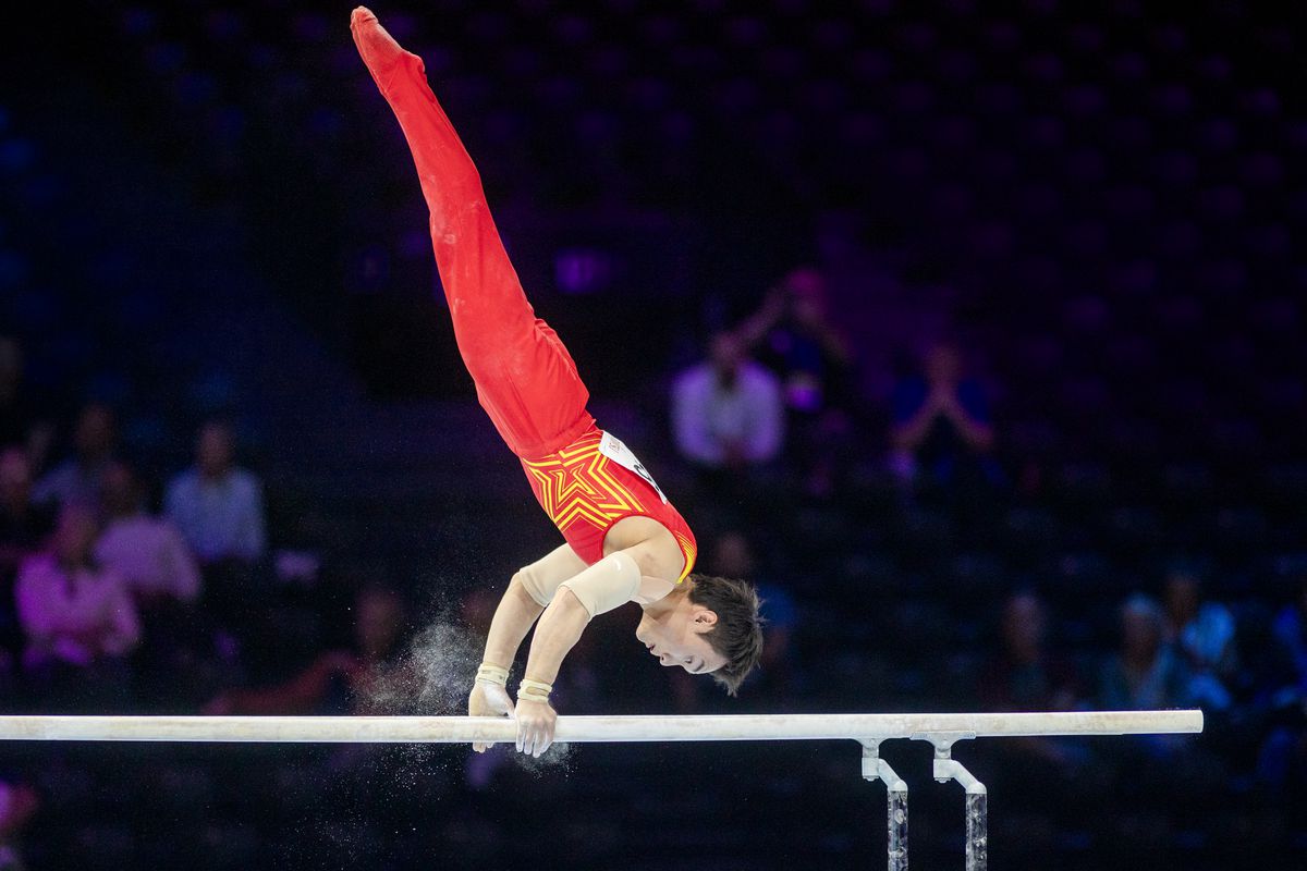 Sun Wei of China performs his parallel bars routine during Men’s Qualifications at the Artistic Gymnastics World Championships-Antwerp 2023