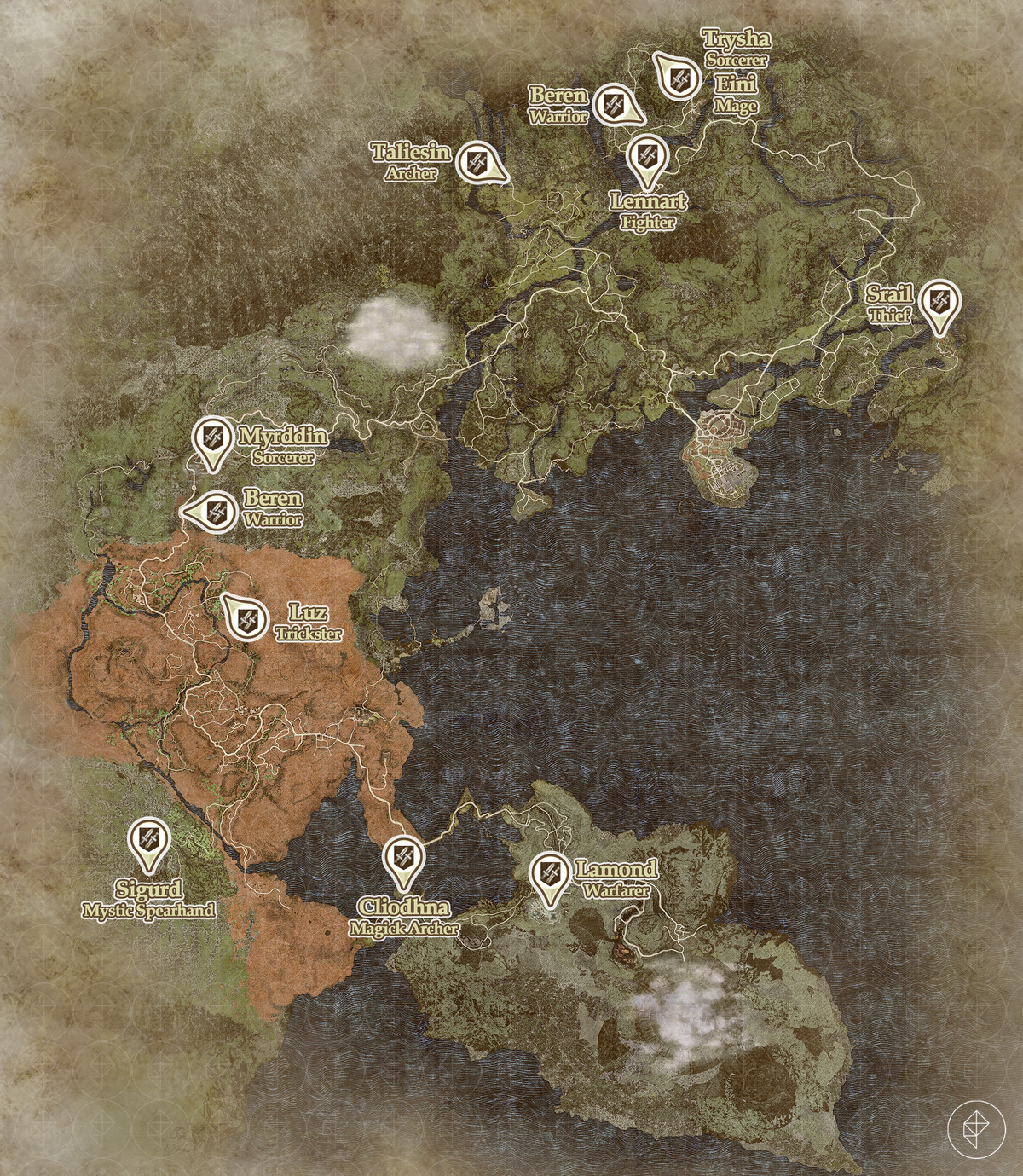 A map of Dragon’s Dogma 2, showing the locations for all 11 maisters