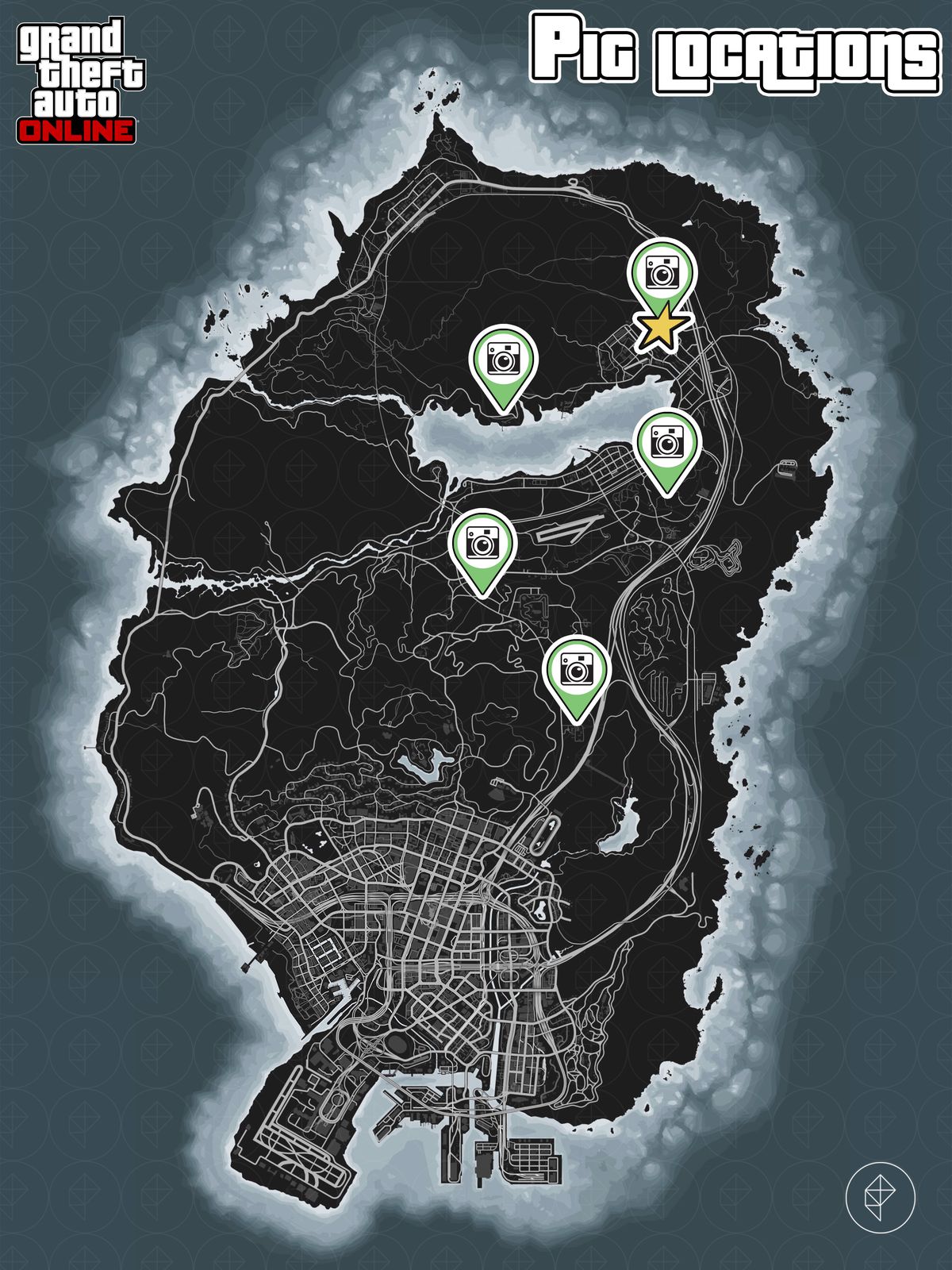 GTA Online map showing pig locations