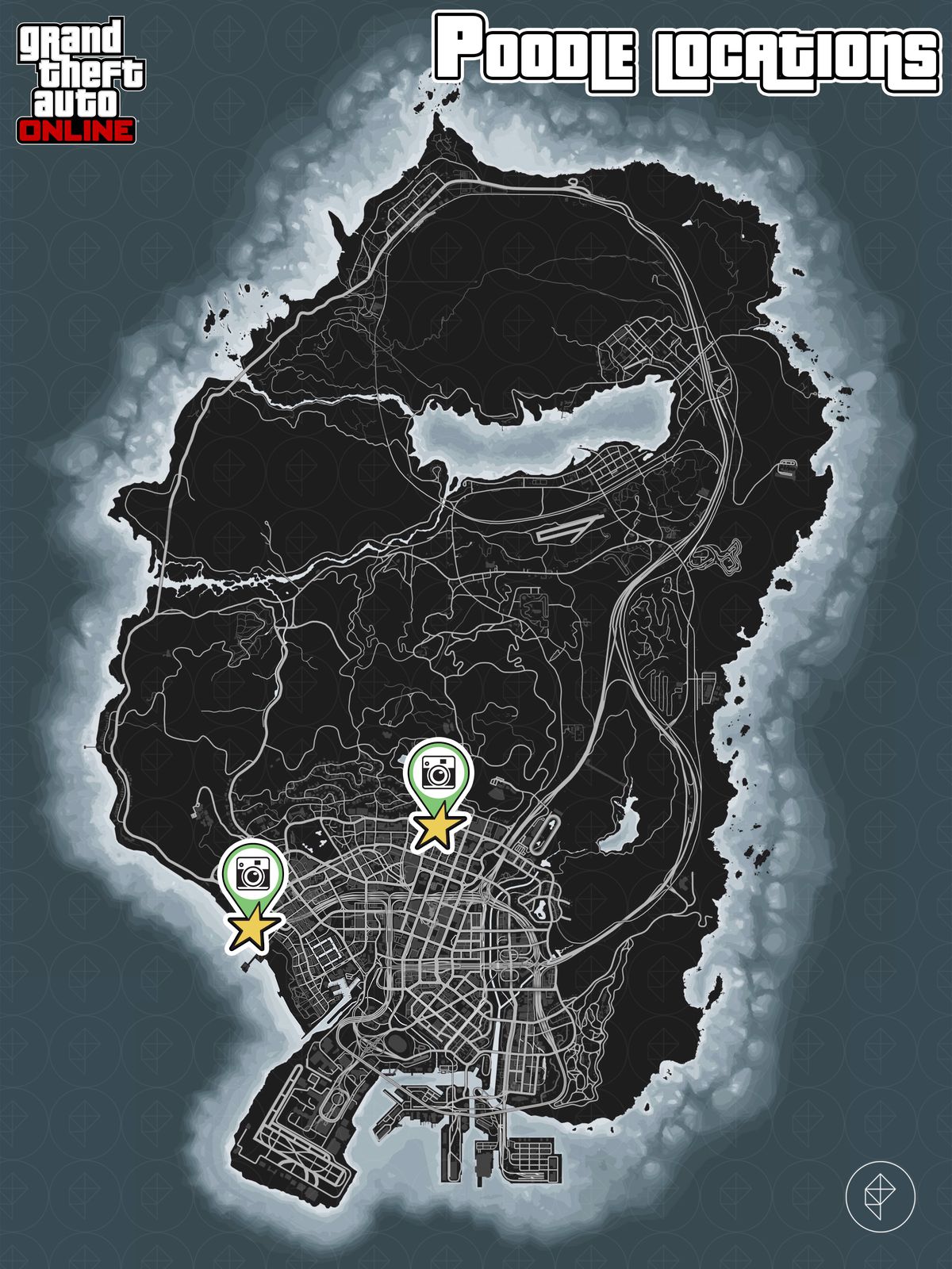 GTA Online map showing poodle locations