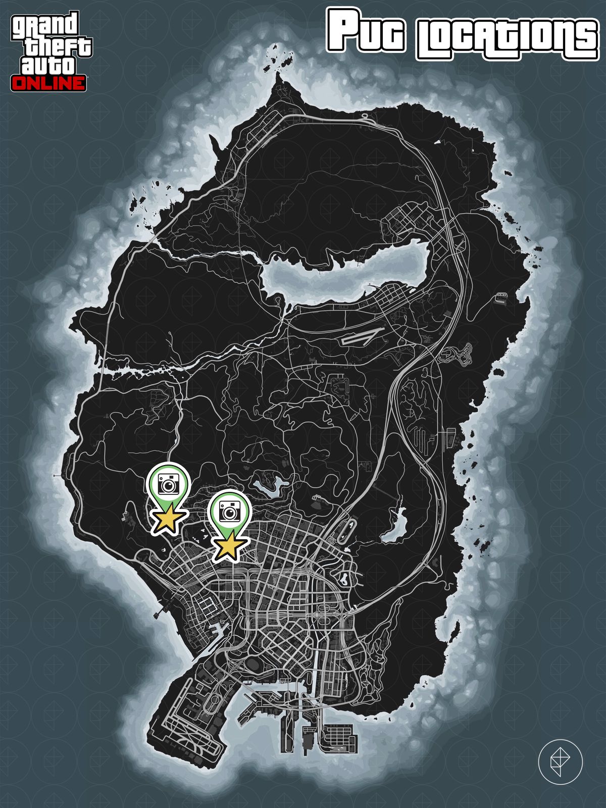 GTA Online map showing pug locations