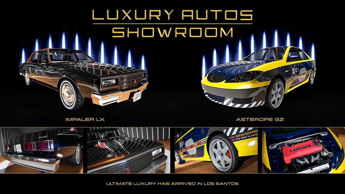 GTA Online promo art for vehicles for sale at Luxury Autos this week