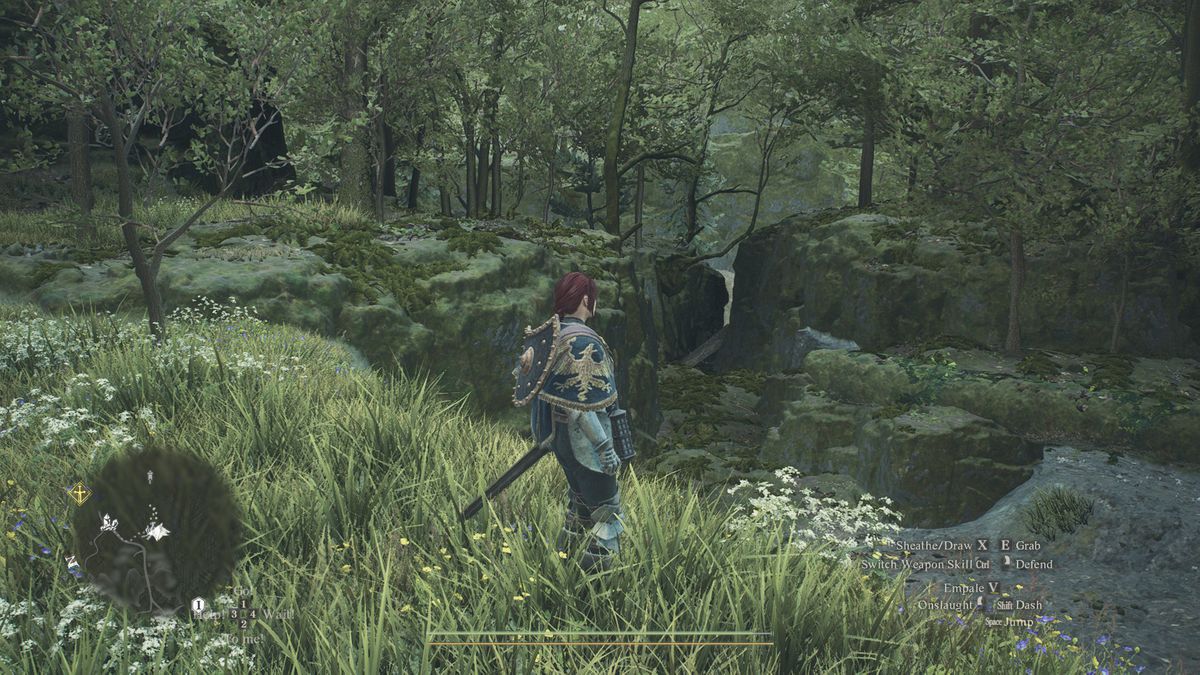 A human stands near a river gorge approaching the Nameless Village in Dragon’s Dogma 2.