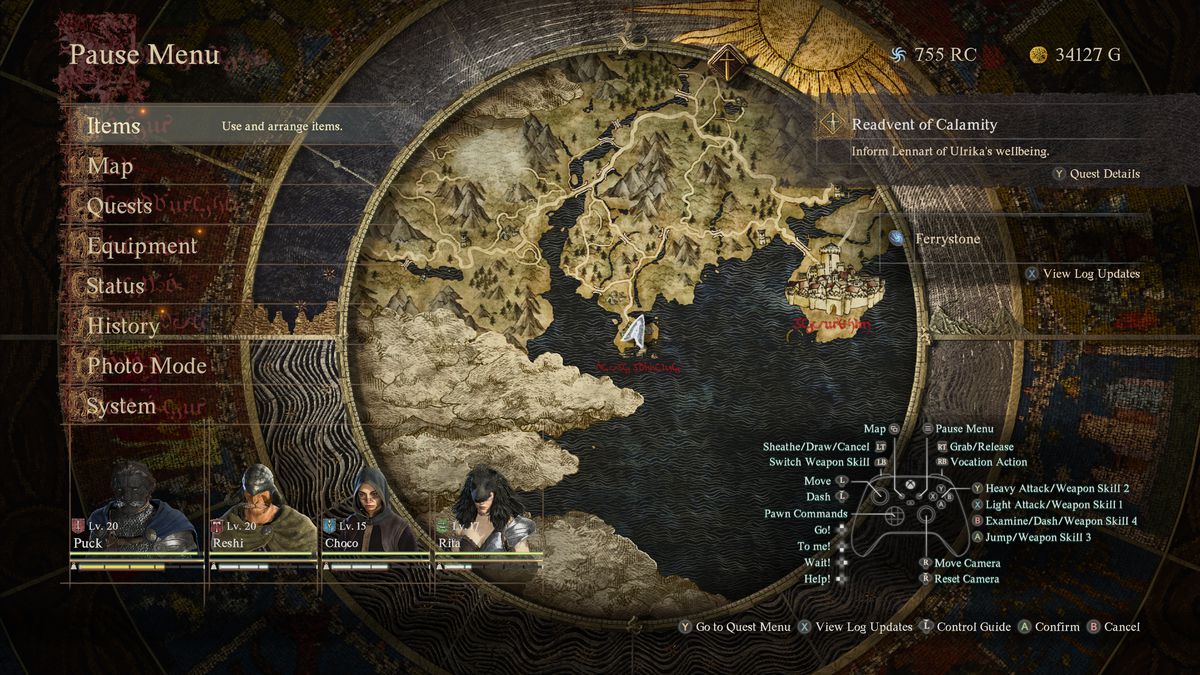 A Dragon’s Dogma 2 menu shows the time of day.