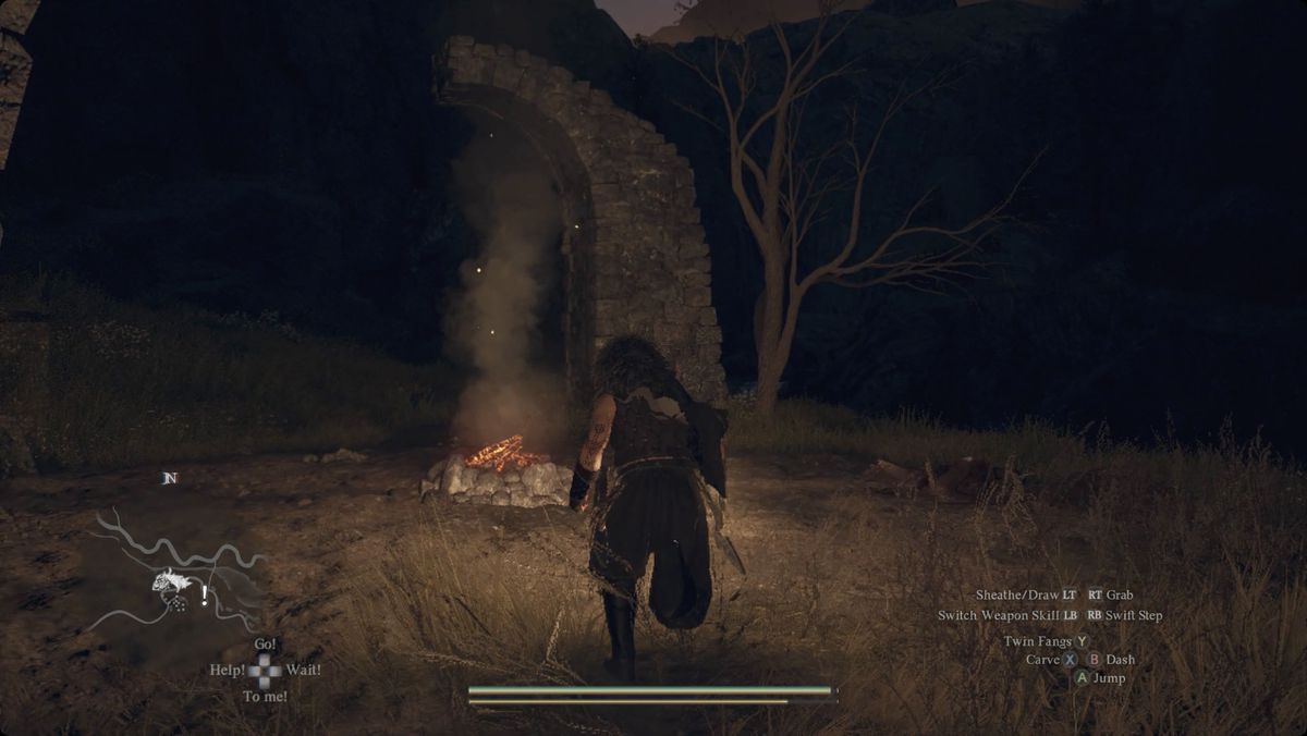 Dragon’s Dogma 2 player approaching a campsite