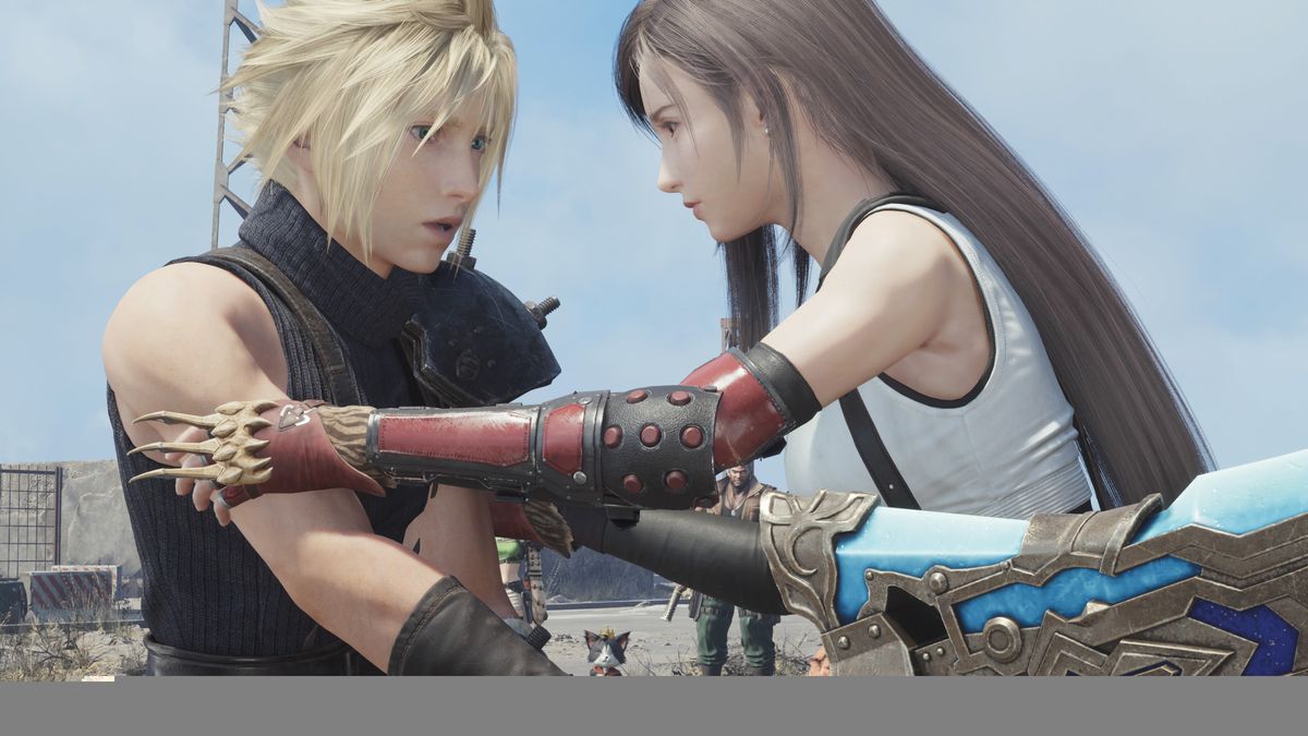 An image showing Tifa holding Cloud’s arm in Final Fantasy 7 Rebirth. 