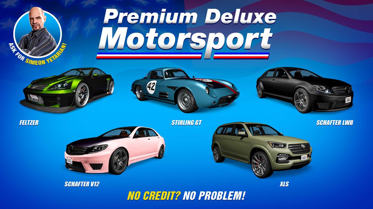 GTA Online promo art for vehicles for sale at Premium Deluxe Motorsport this week
