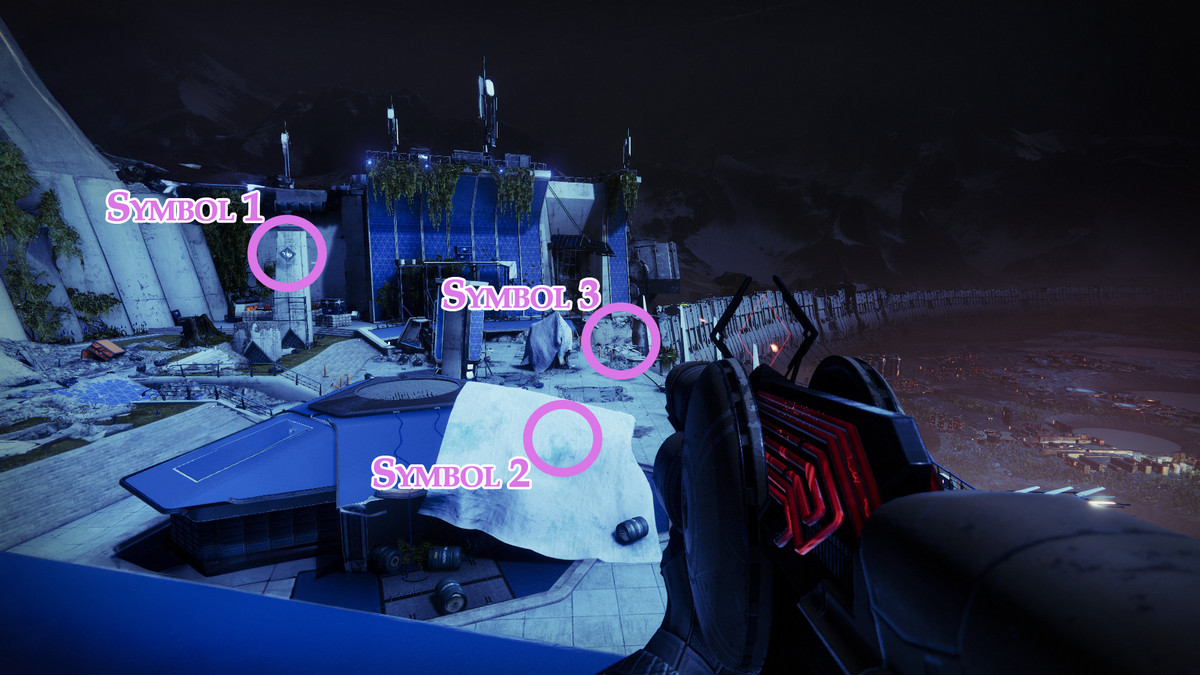 A Guardian looks out at three symbols in the Zero Hour mission
