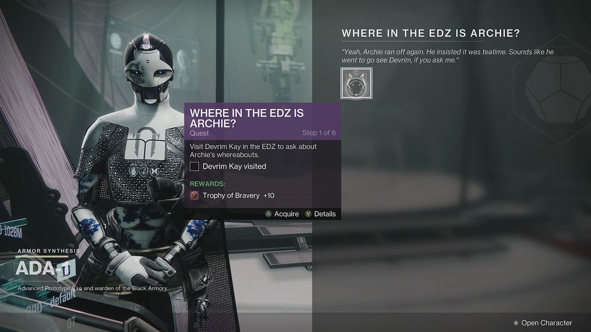 Ada and the start of the Where in the EDZ is Archie? quest in Destiny 2