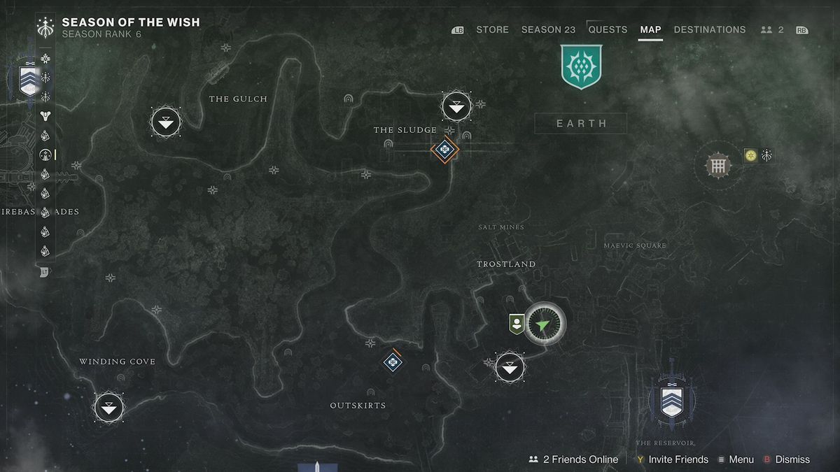 A map screen in Destiny 2