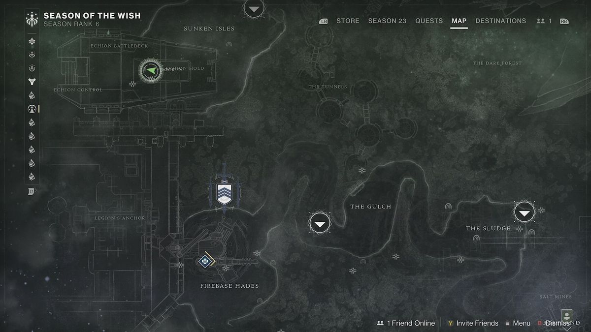 A map screen in Destiny 2