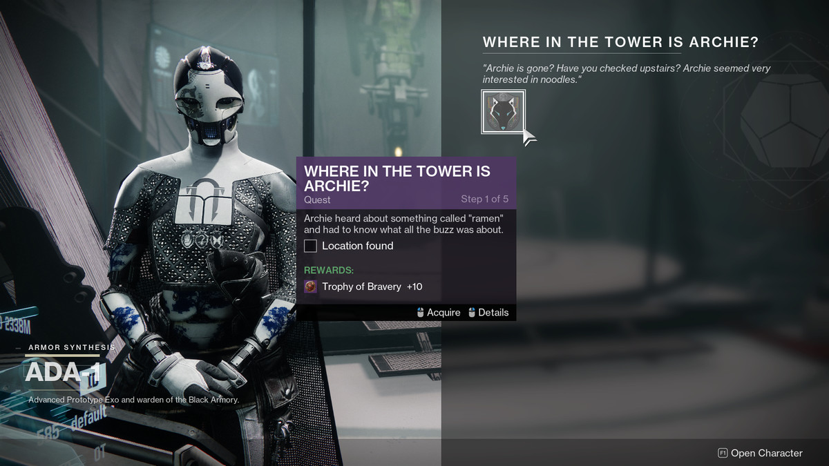Ada offers the “Where in the Tower is Archie” quest