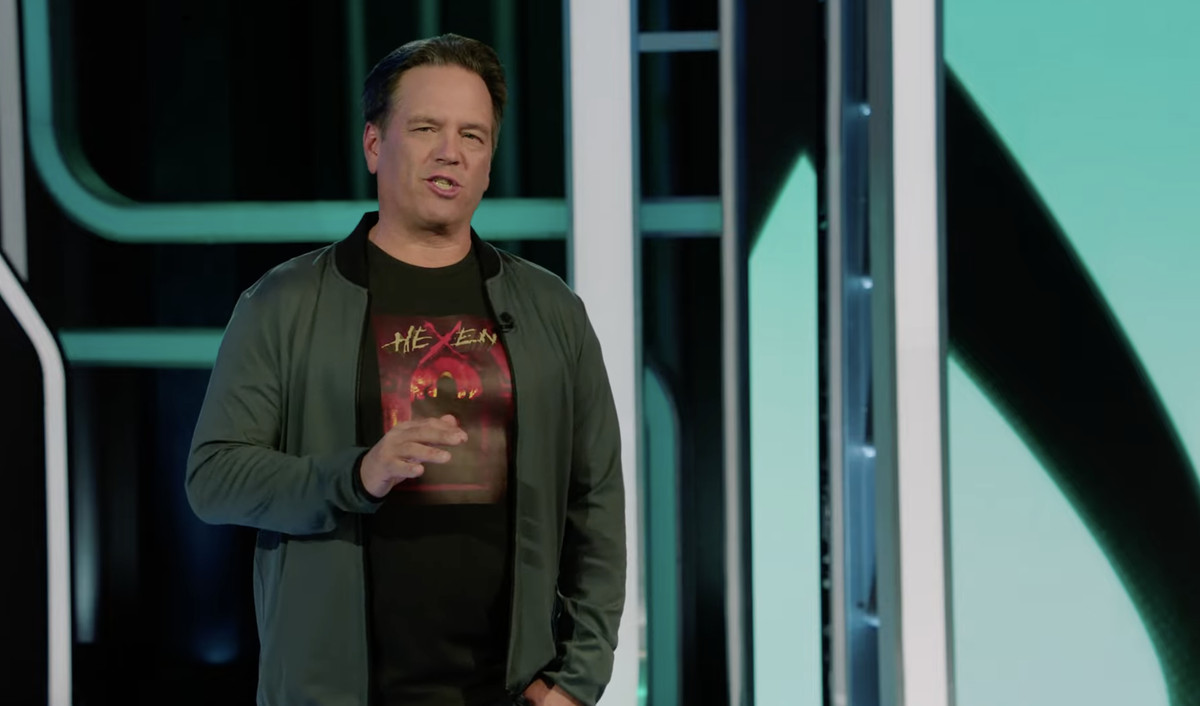 Phil Spencer wears a T-shirt with the Hexen box art during the Xbox Games Showcase 2023.