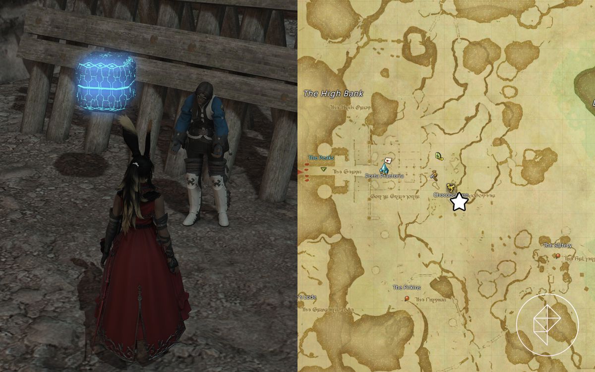A sad-looking NPC next to a square node in FFXIV