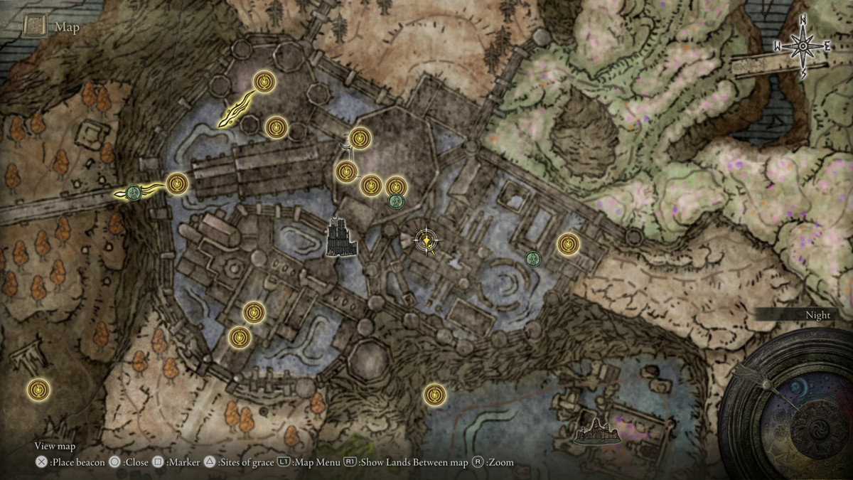 A map showing the location of armor in Elden Ring: Shadow of the Erdtree