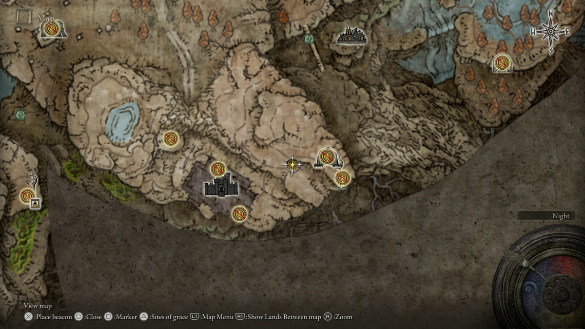 A map showing the location of armor in Elden Ring: Shadow of the Erdtree