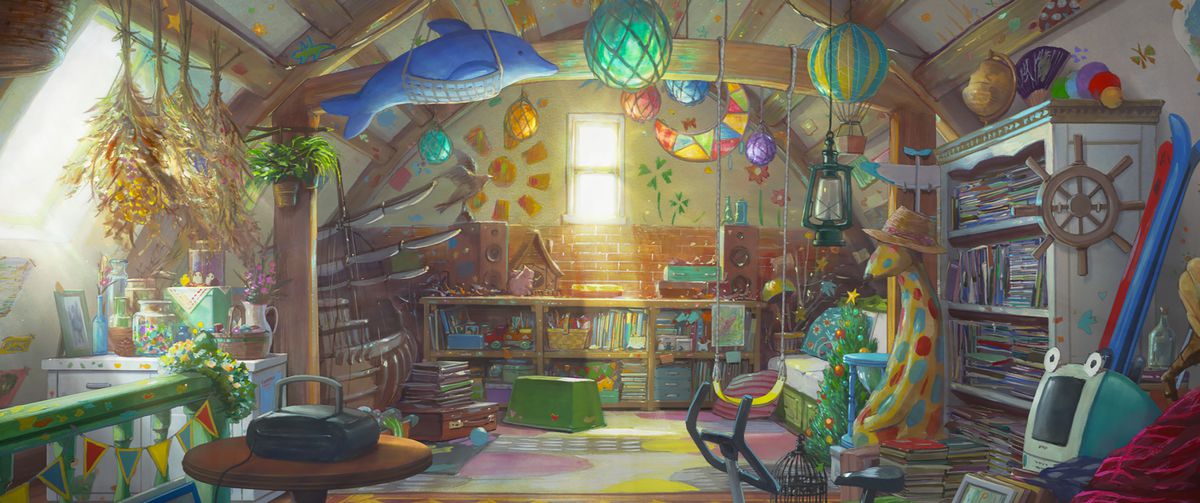 A colorful attic space filled with books and toys in The Imaginary.