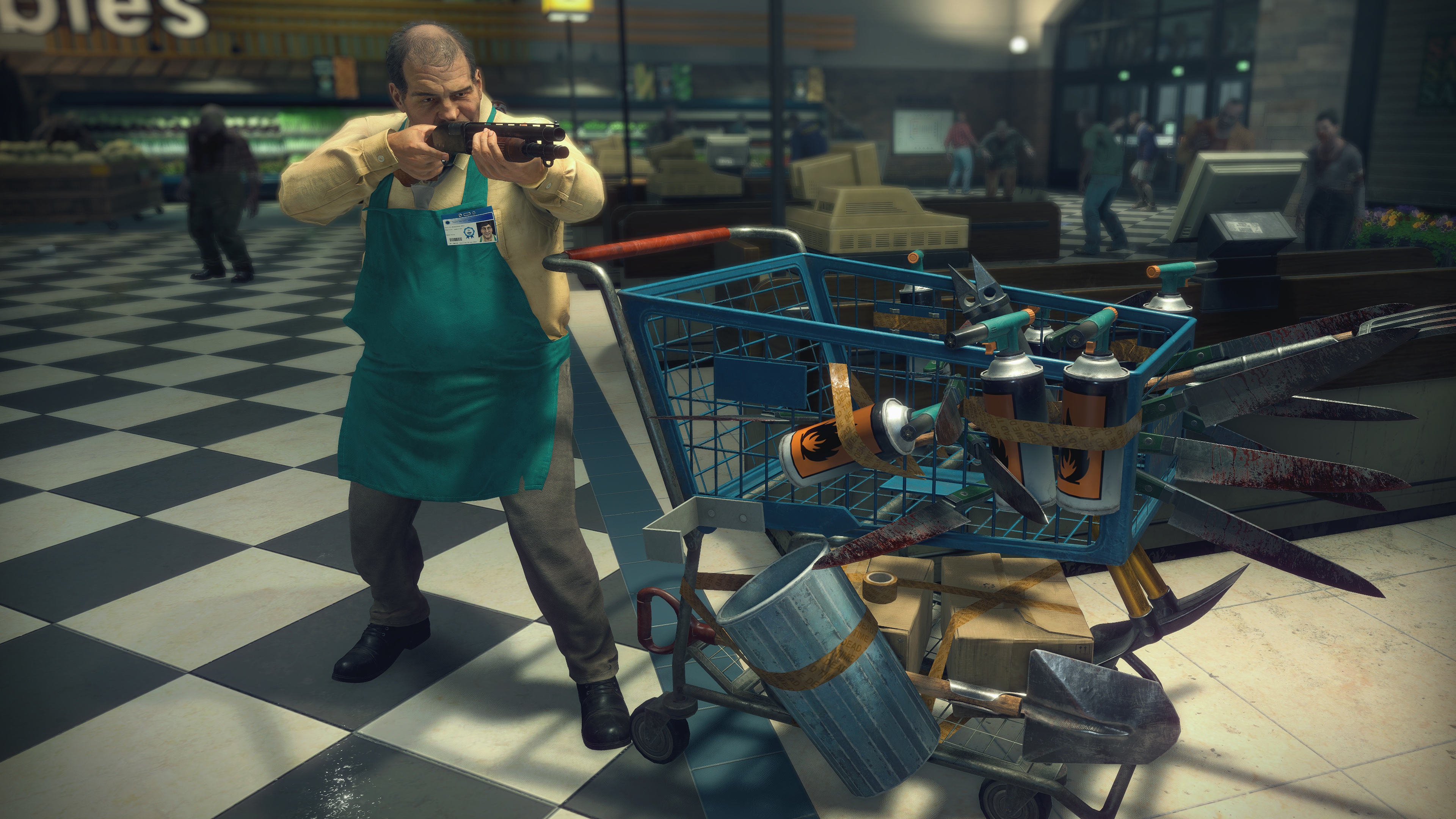 Psychopath Steven Chapman aims his shotgun in a screenshot from Dead Rising Deluxe Remaster