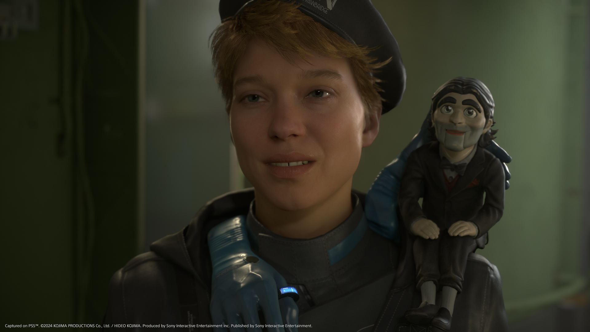 Lea Seydoux as Quiet with a wooden puppet on her shoulder in Death Stranding 2