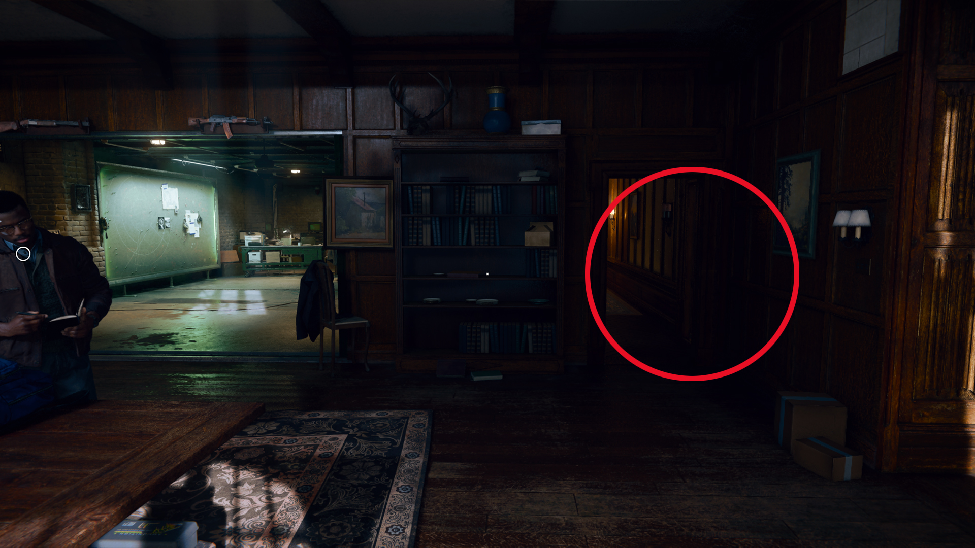 An image shows where to find the basement door in the Black Ops 6 safehouse puzzle