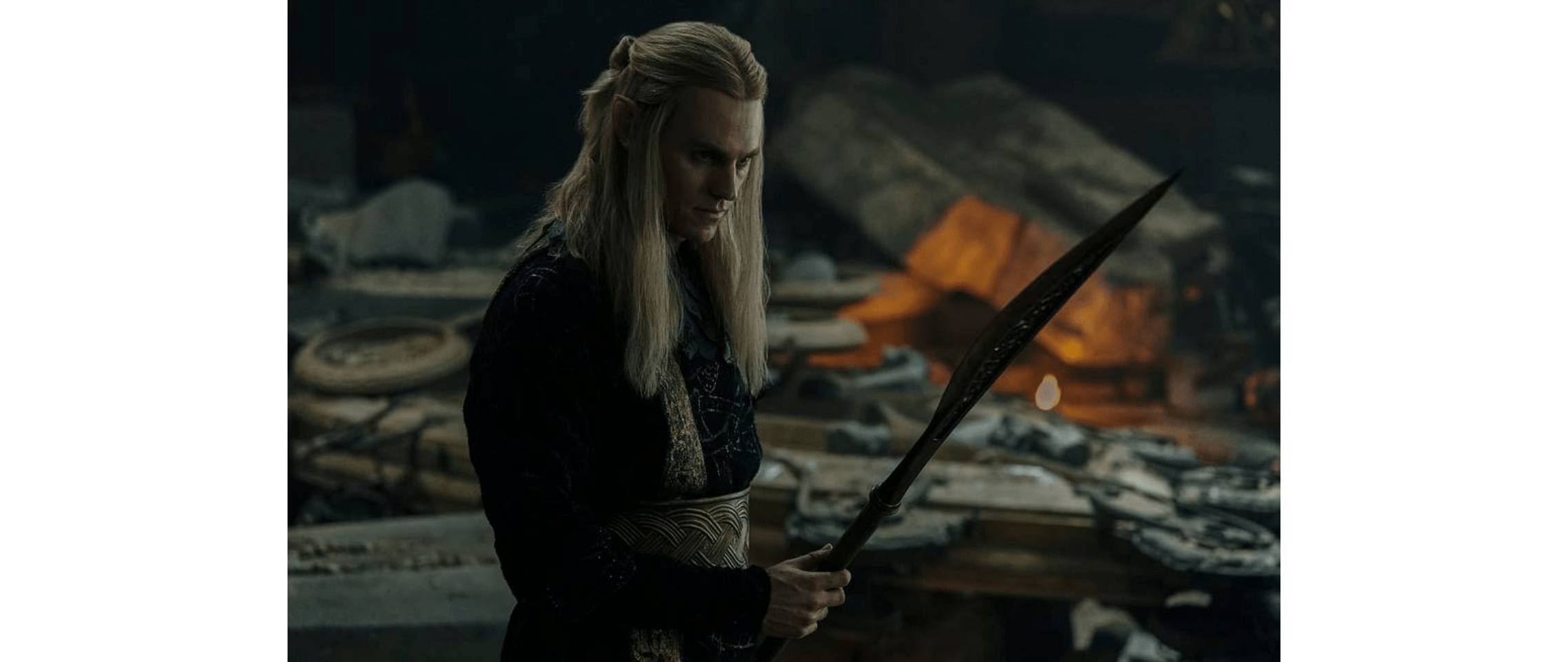 Sauron standing and holding a sharp weapon in The Rings of Power season 2 finale