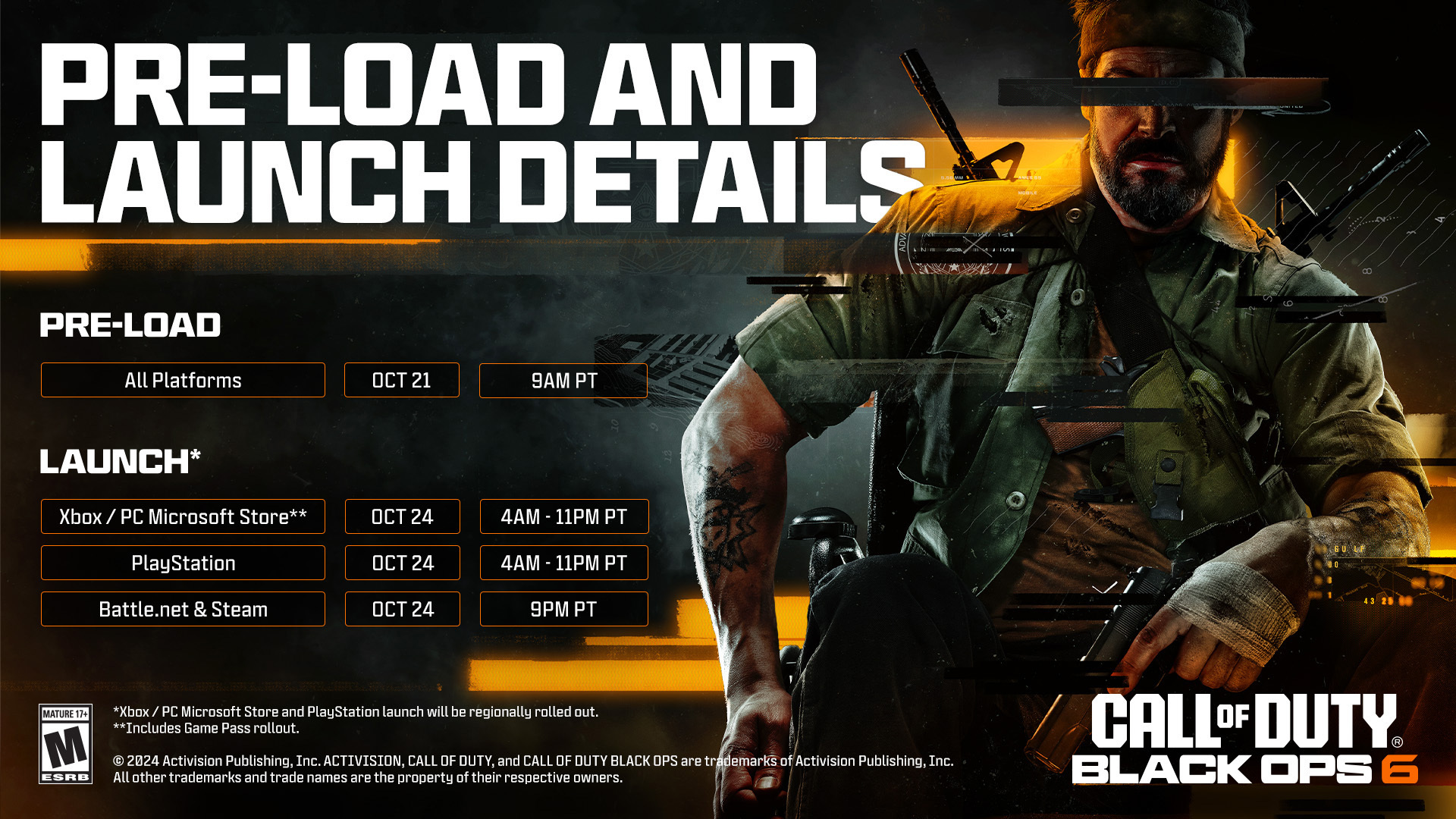 An image showing console release times for Black Ops 6