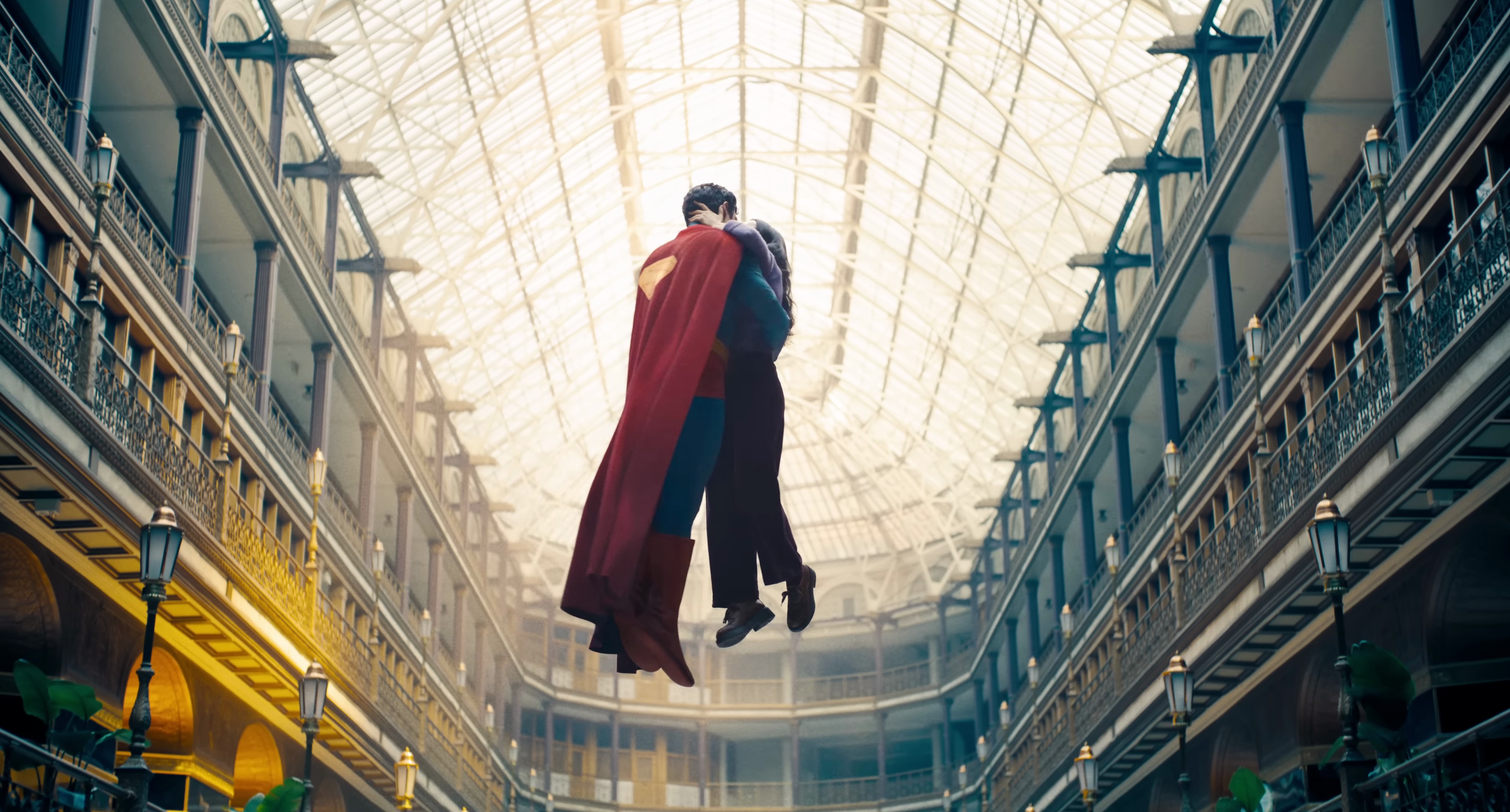 Superman and Lois kiss and fly in 2025 movie