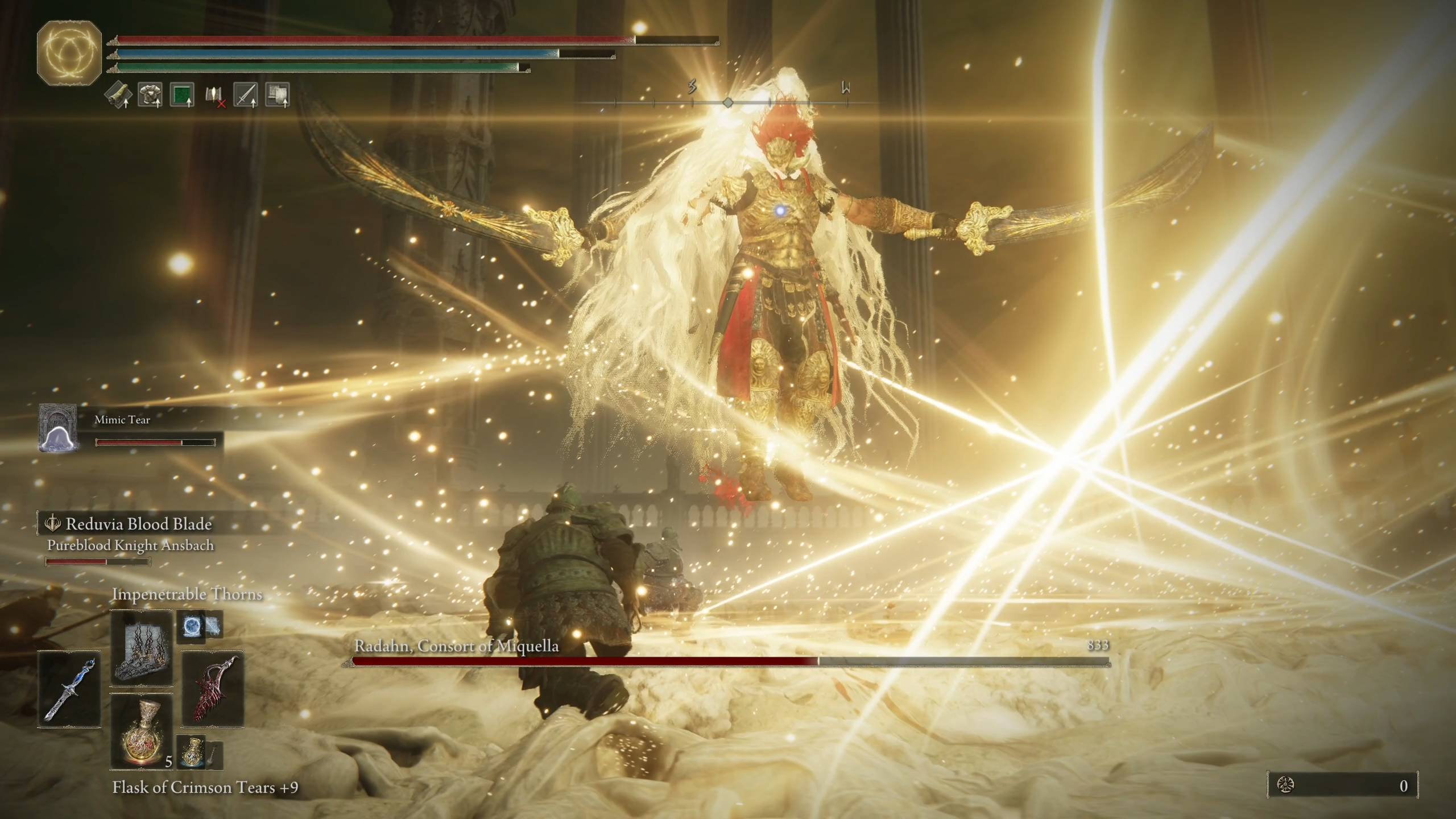 An Elden Ring DLC player fights the final boss fight.