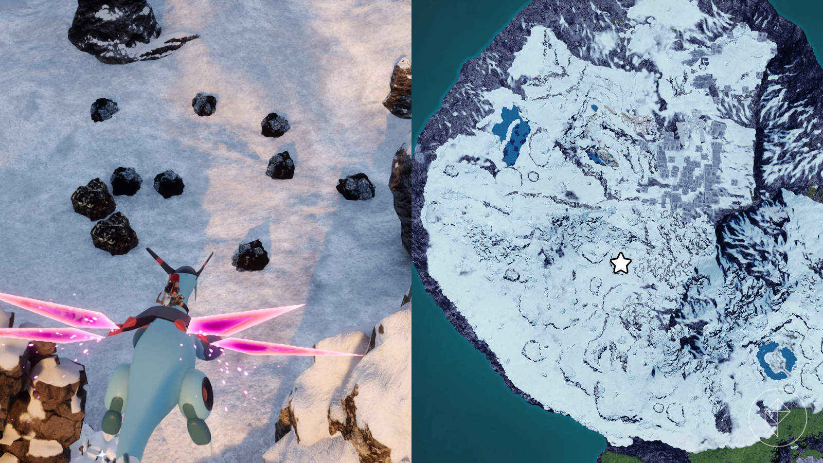 Pure quartz mining location marked on the Palworld map with a star.