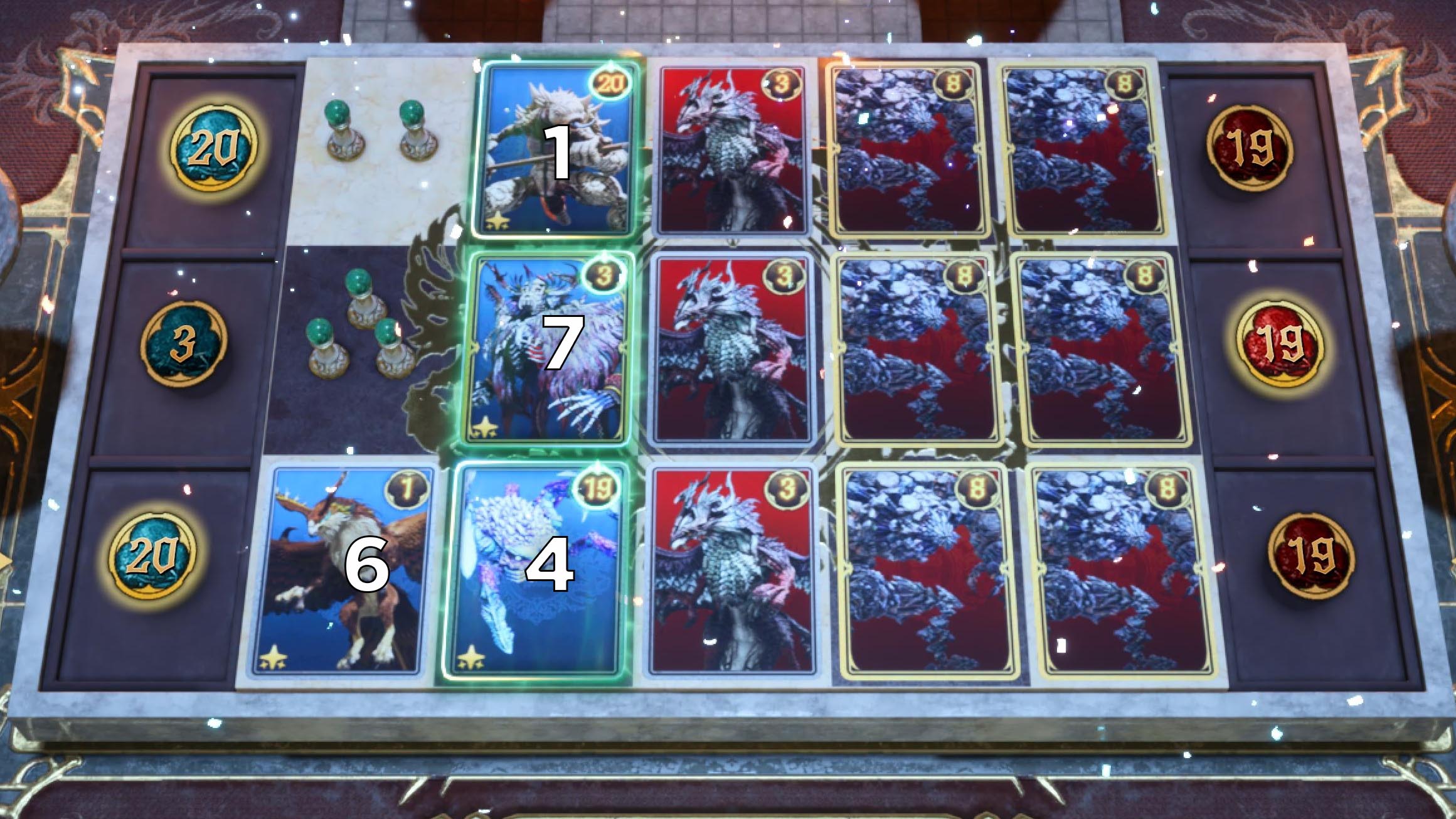 A graphic shows the solution of the eighth Card Carnival puzzle in FF7 Rebirth