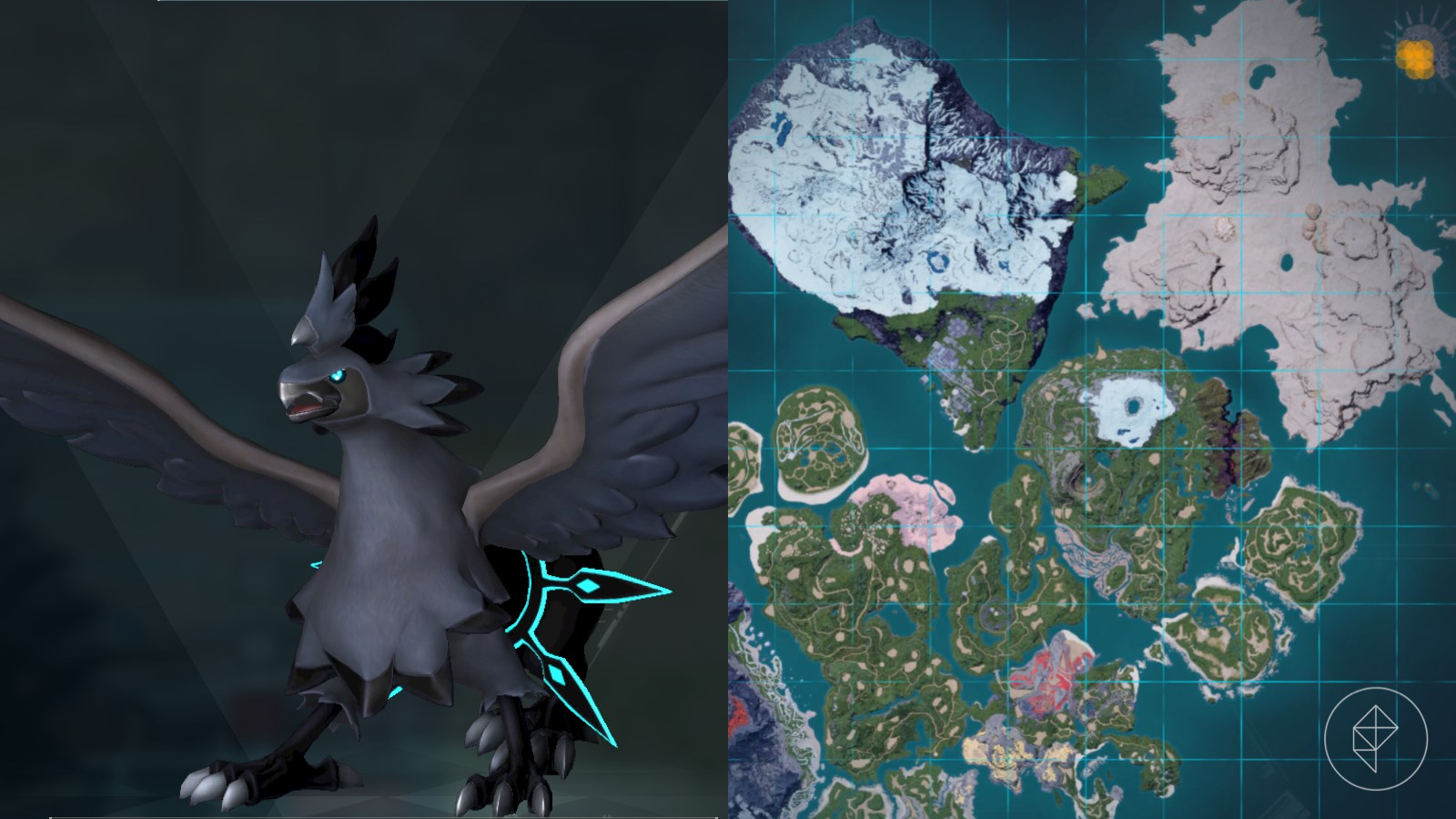 Shadowbeak location marked on the map of Palworld with orange dots.