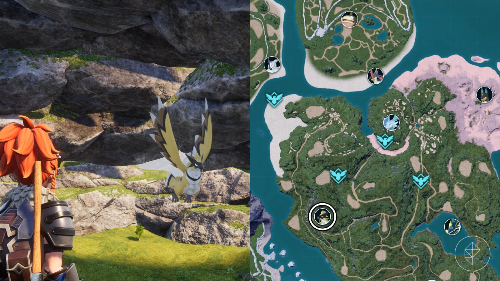 Beakon Alpha Boss location marked on the Palworld map by a circled portrait.