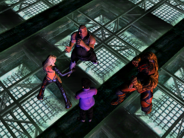 An overhead screenshot of Kakuto Chojin shows the game’s four-player mode