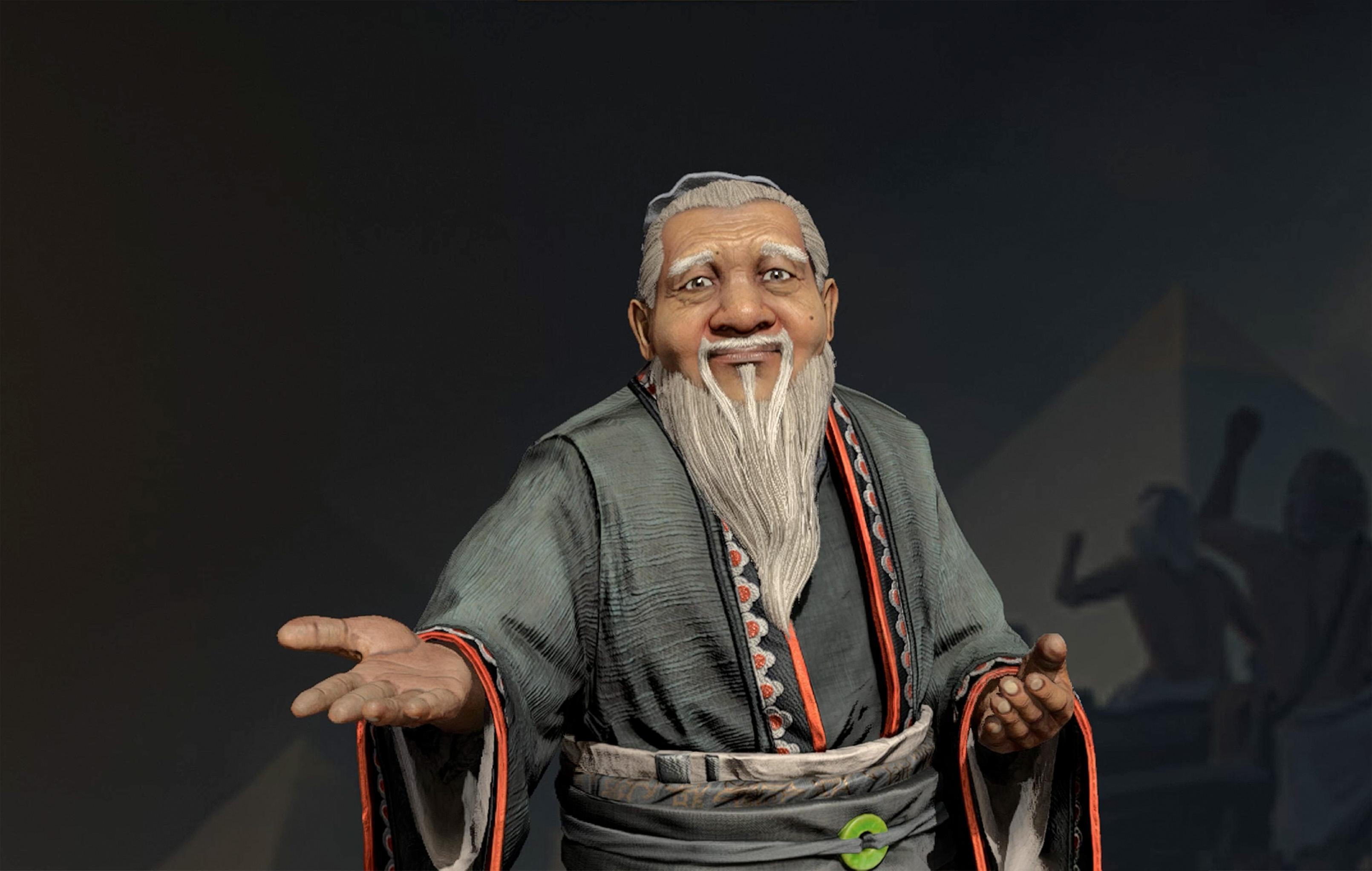 Confucius holds an arm out as one of the leaders in the Civ 7 tier list