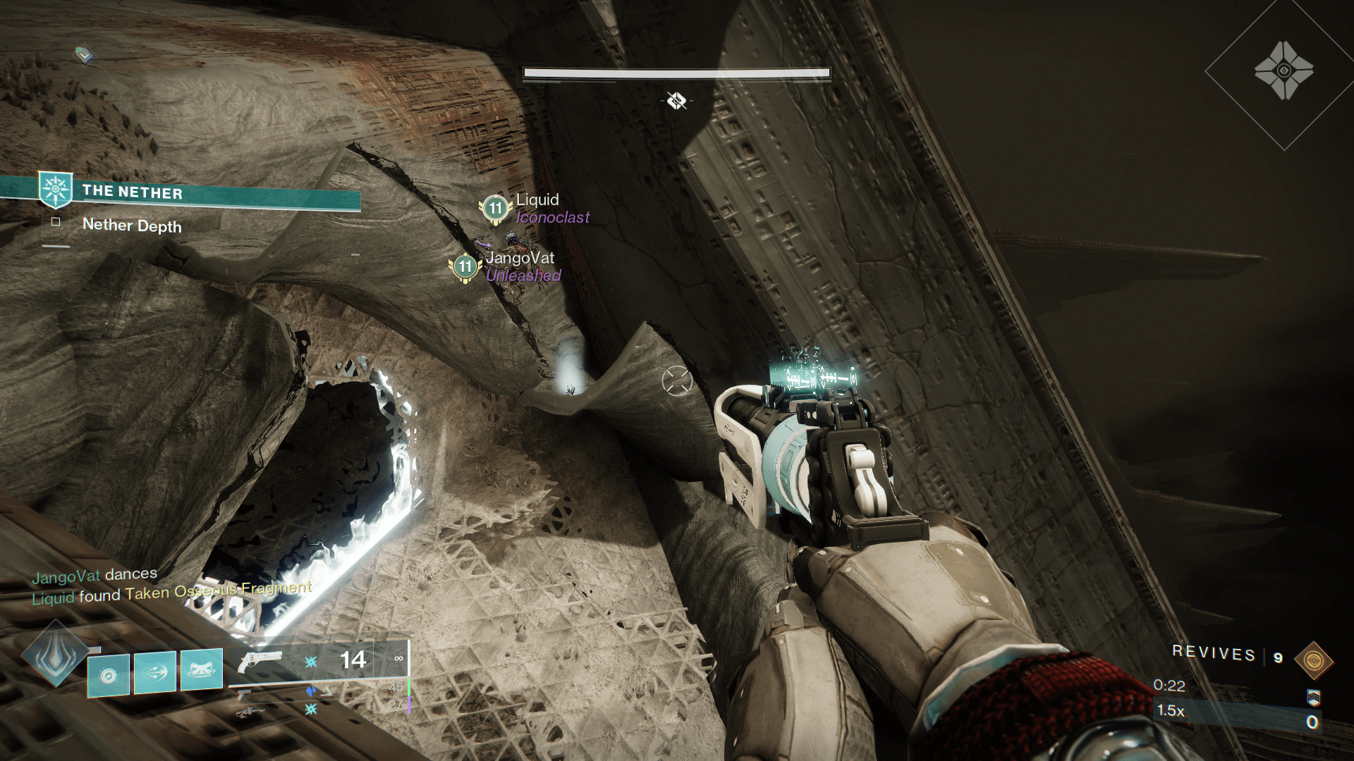 A Guardian grabs a Taken Osseous Fragment in Destiny 2 Heresy