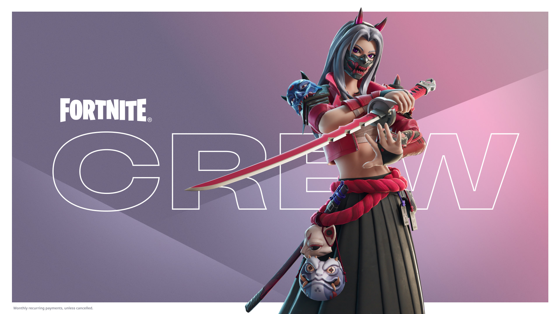 Haruka of the Masks skin in front of a Fortnite Crew logo