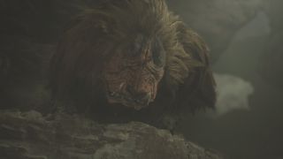 Monster Hunter Wilds monster list - A Doshaguma peering from a rock.