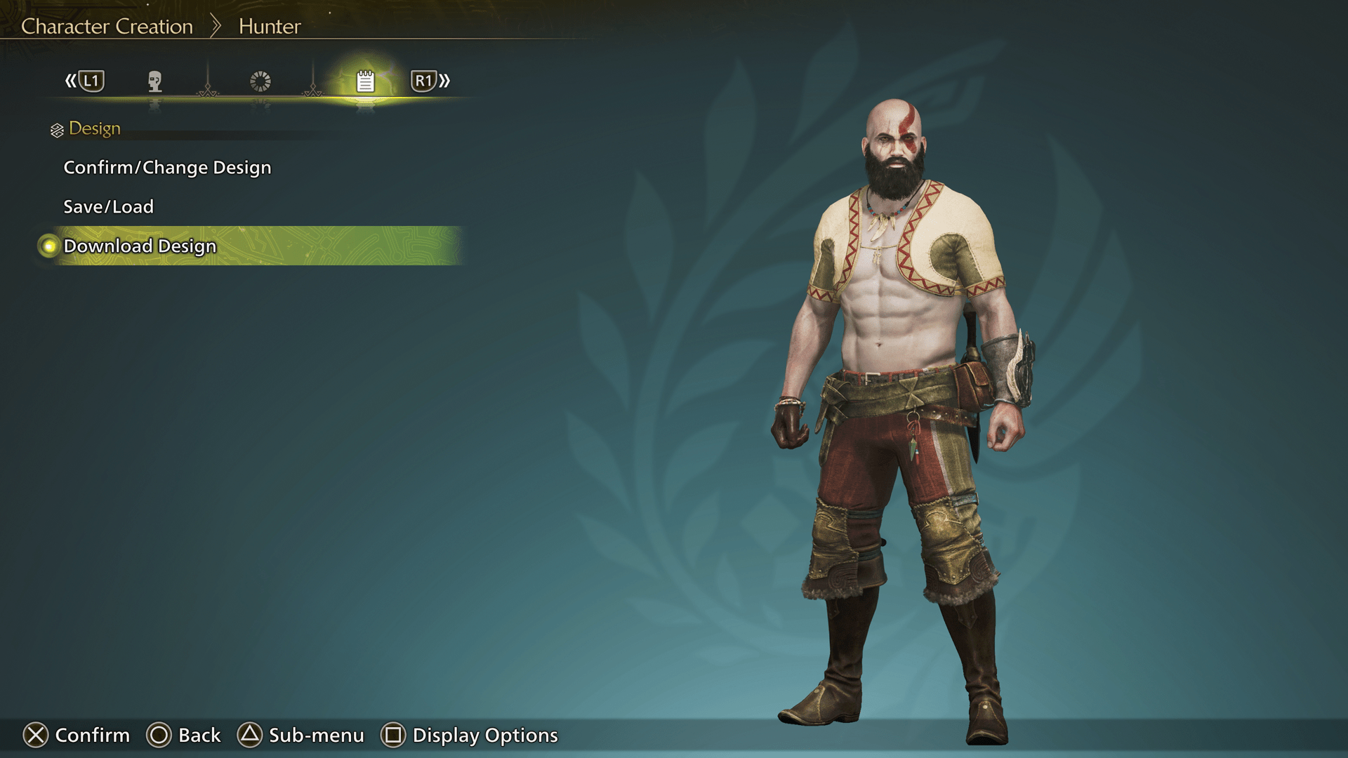 An image showing Kratos in the character editor in Monster Hunter Wilds.