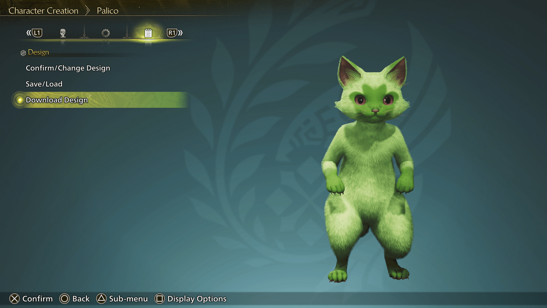 An image showing Sprigatito in the Palico editor in Monster Hunter Wilds.