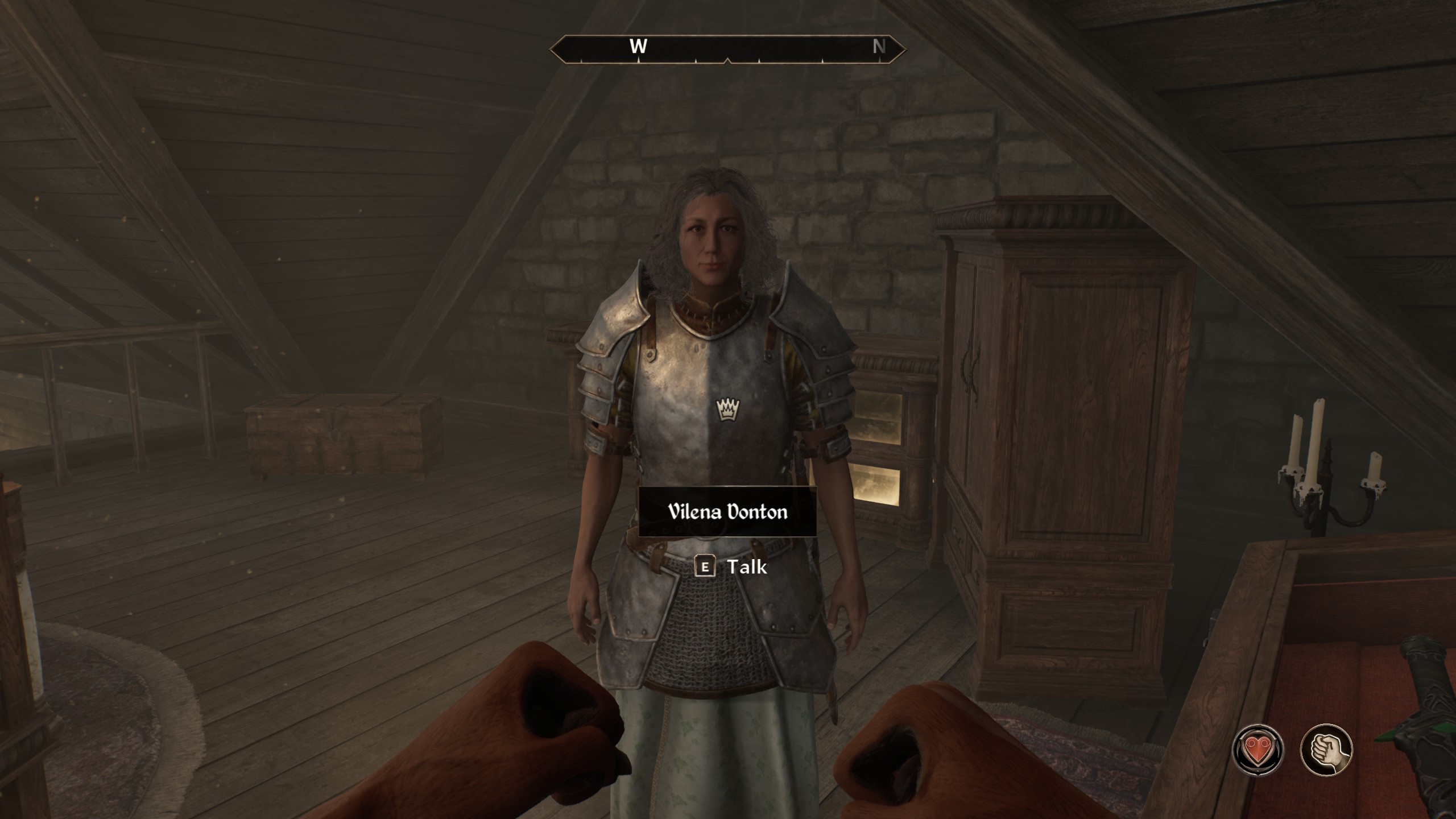 Vilena Donton stands in an attic and talks about all factions in Oblivion Remastered