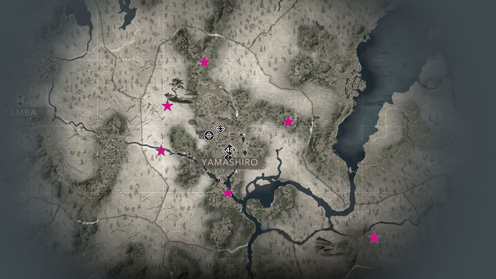 A map shows Yamashiro Jizo Statue locations in AC Shadows