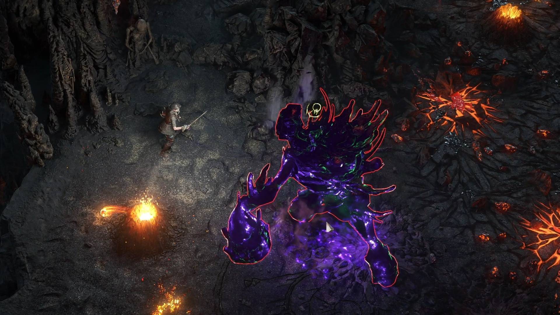 Rattlecage, Earthbreaker, fighting the player character in Path of Exile 2.