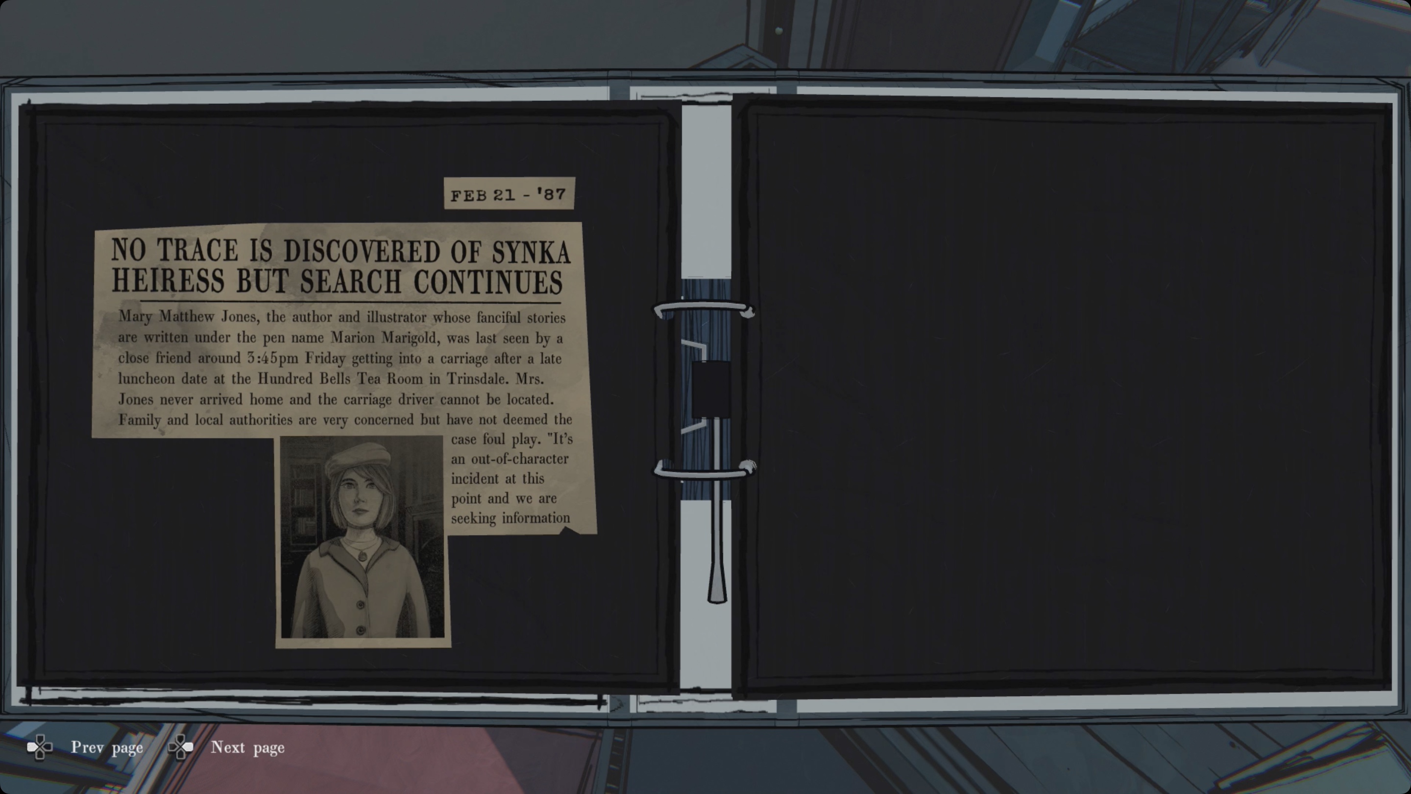 A newspaper clipping about Mary Jones’ disappearance from Blue Prince